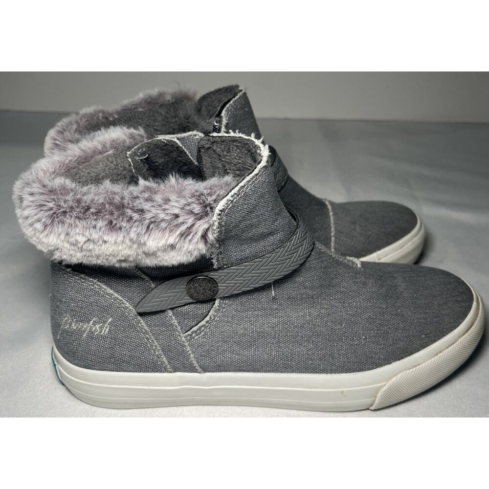 Blowfish Malibu Grey Cotton Lined Ankle Booties Faux Fur Womens Size 7.5 Zipper